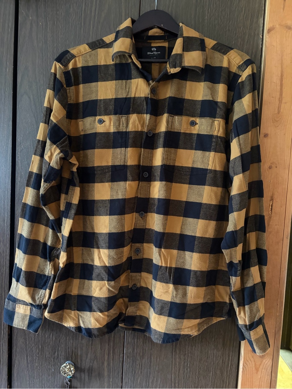 WIND RIVER Men's Camel/Black Buffalo Plaid Flannel Long Sleeve Button-up Shirt